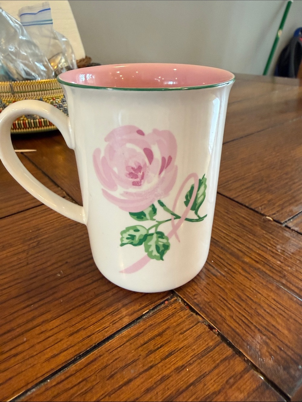 Vintage *New* Avon Floral Pink Rose Ceramic Coffee Mug